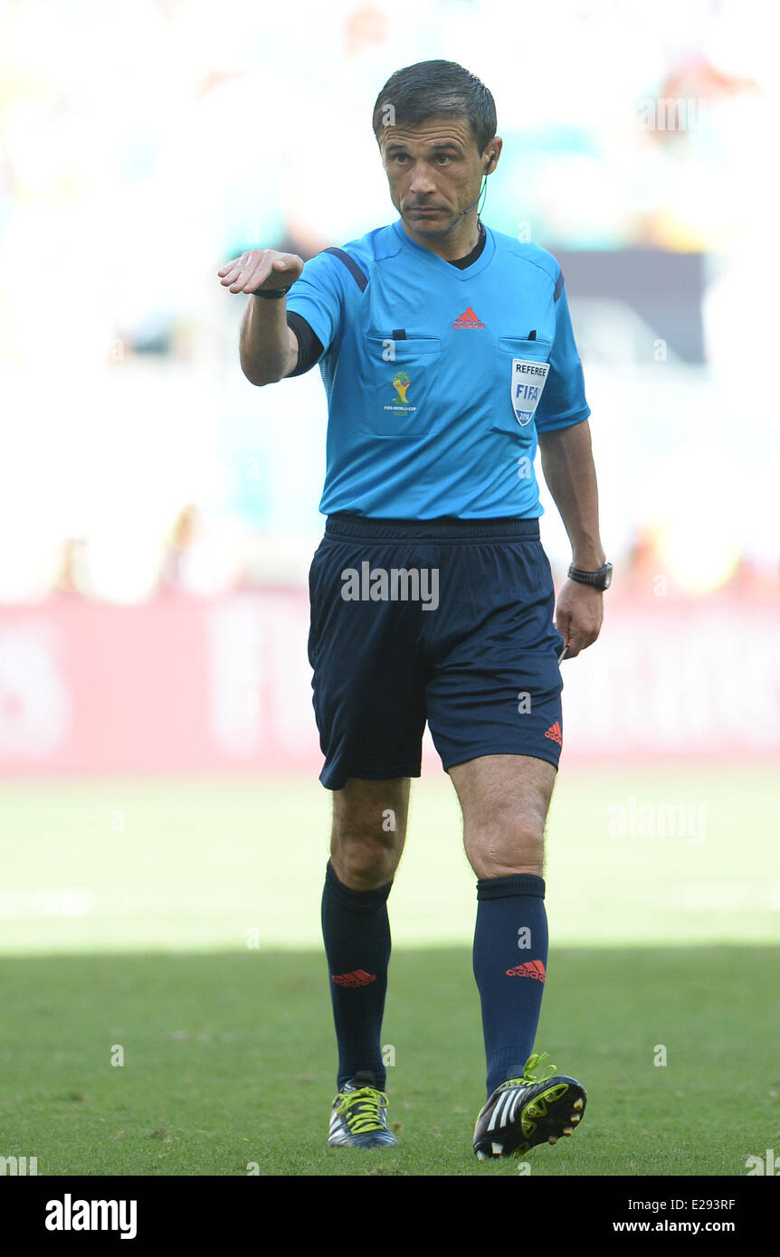 Salvador da Bahia, Brazil. 16th June, 2014. Referee Milorad Mazic of Serbia gestures during the FIFA World Cup 2014 group G preliminary round match between Germany and Portugal at the Arena Fonte Nova in Salvador da Bahia, Brazil, 16 June 2014. The FIFA World Cup 2014 will take place in Brazil from 12 June to 13 July 2014. © dpa picture alliance/Alamy Live News Credit:  dpa picture alliance/Alamy Live News Stock Photo