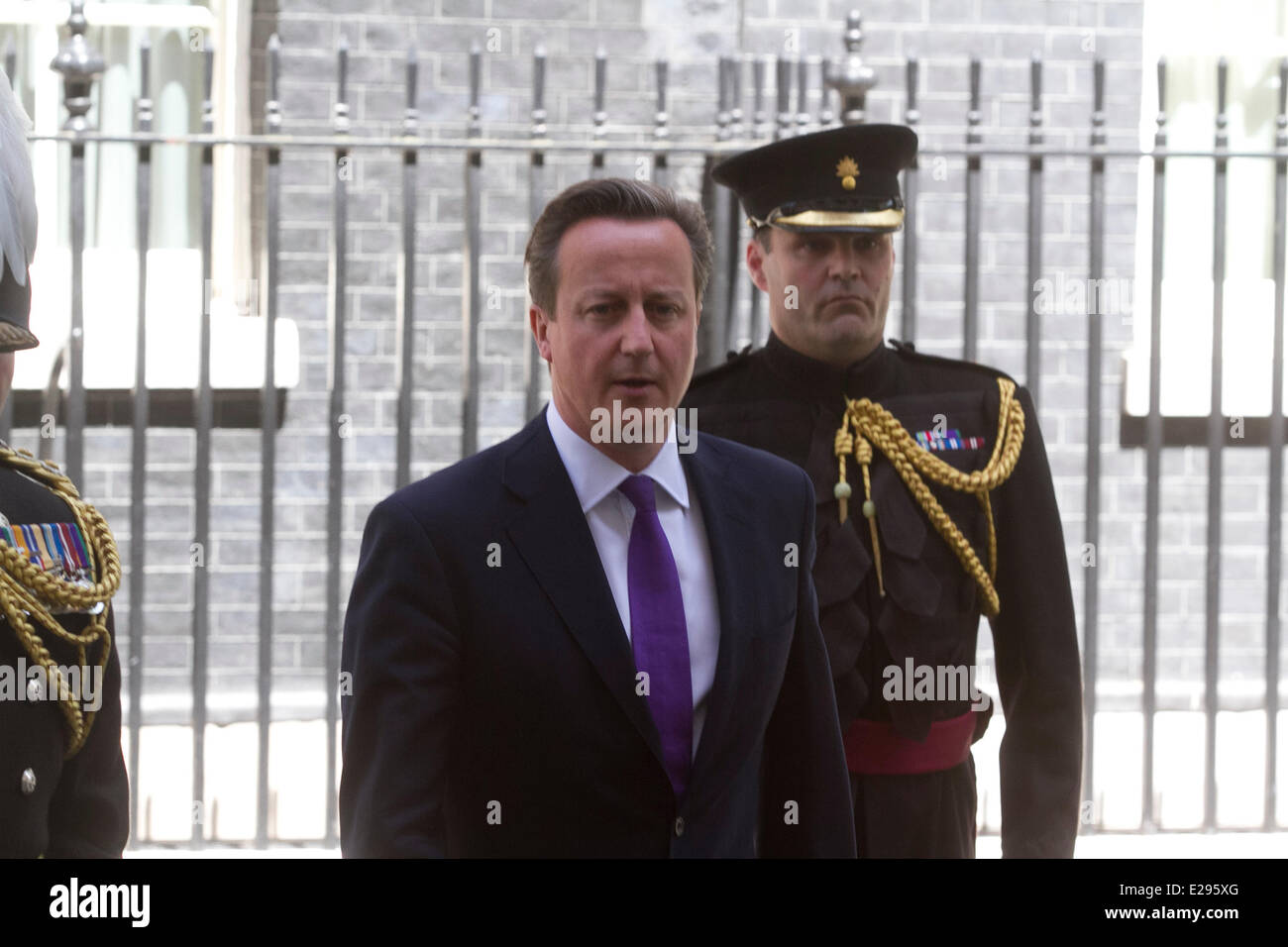 Westminster London, UK. 17th June 2014. British Prime Minister David Cameron welcomes Chinese Premier Li Keqiang to 10 Downing Street on his official visit to Britain Stock Photo