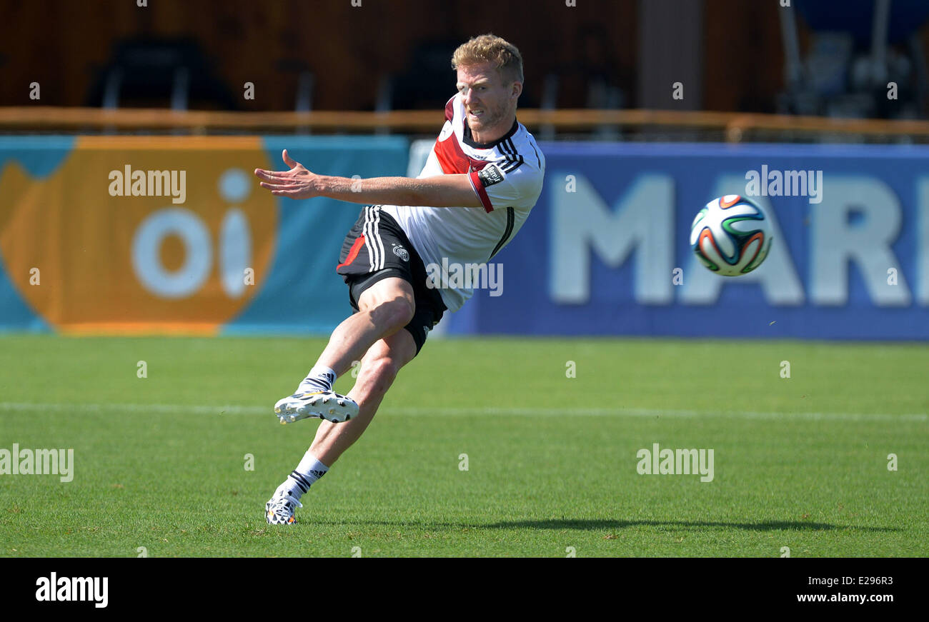Santo Andre, Brazil. 17th June, 2014. Andre Schuerrle in action during a training session of the German national soccer team at the training center in Santo Andre, Brazil, 17 June 2014. The FIFA World Cup 2014 will take place in Brazil from 12 June to 13 July 2014. Photo: Thomas Eisenhuth/dpa/Alamy Live News Stock Photo