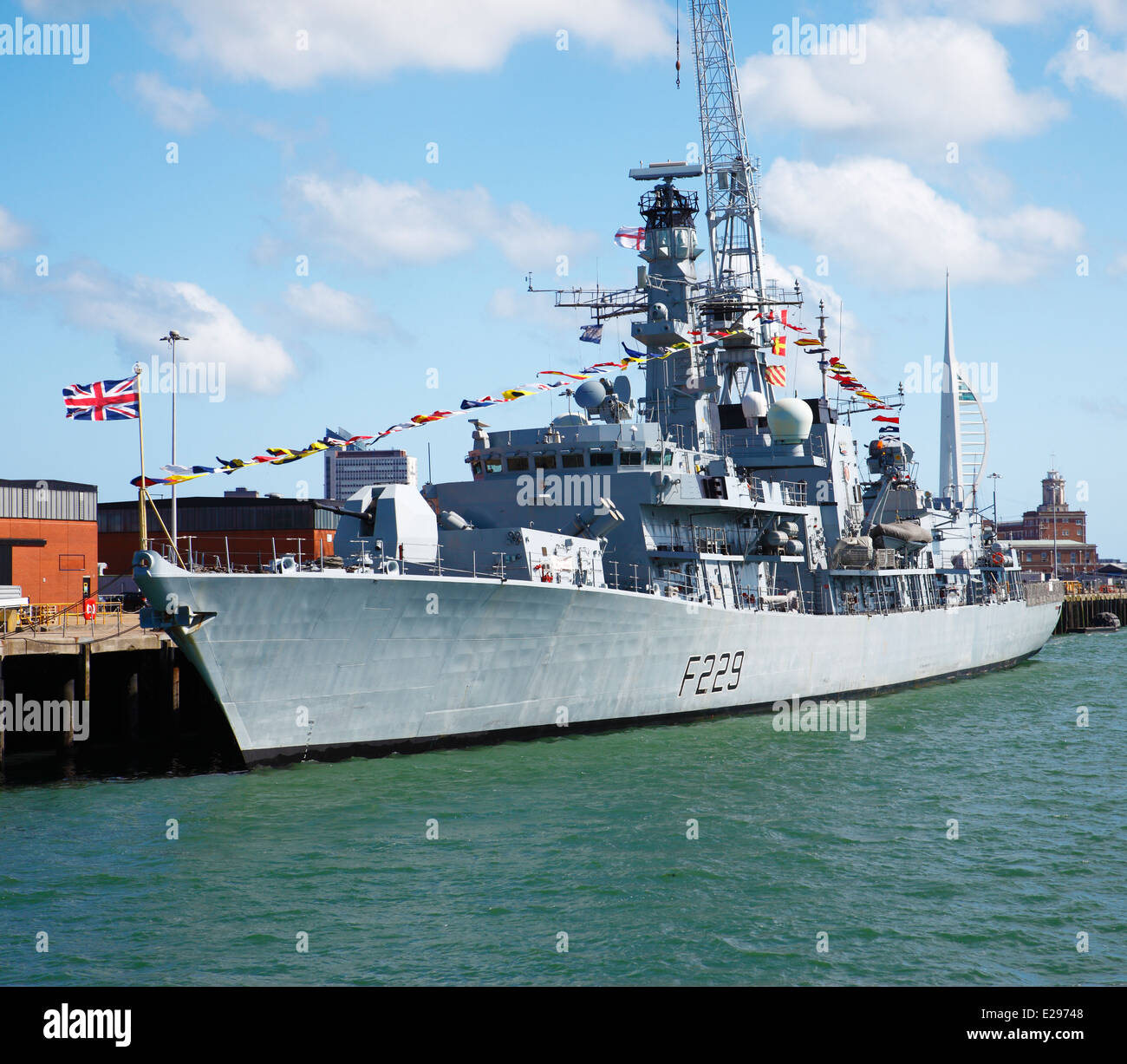HMS Lancaster F229, a Type 23 frigate at Portsmouth harbour. Stock Photo