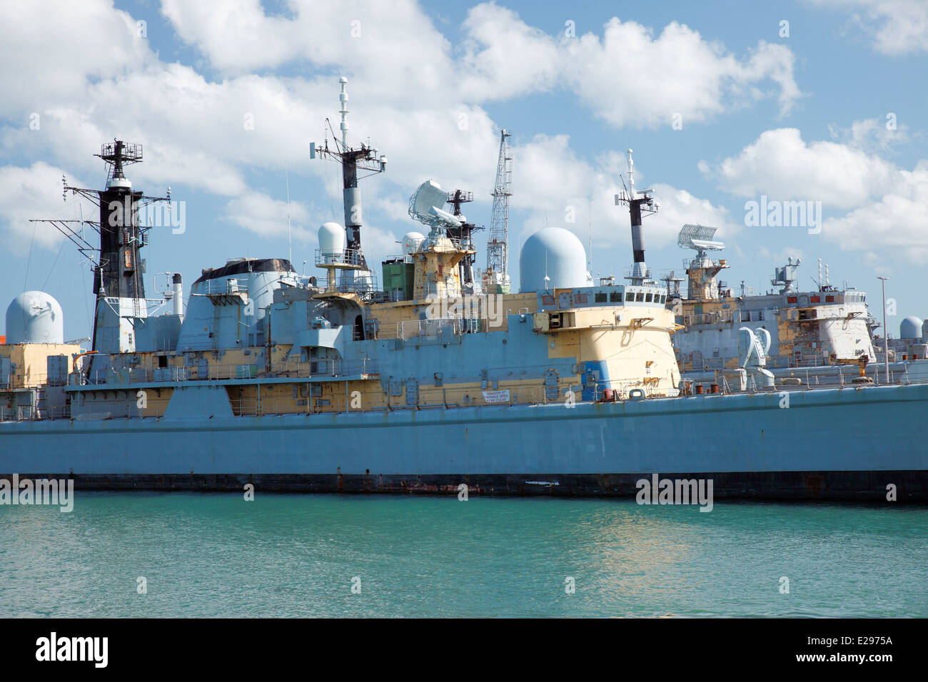 Decommissioned type 42 Sheffield class destroyers at Portsmouth Harbour, awaiting dismantling. Stock Photo