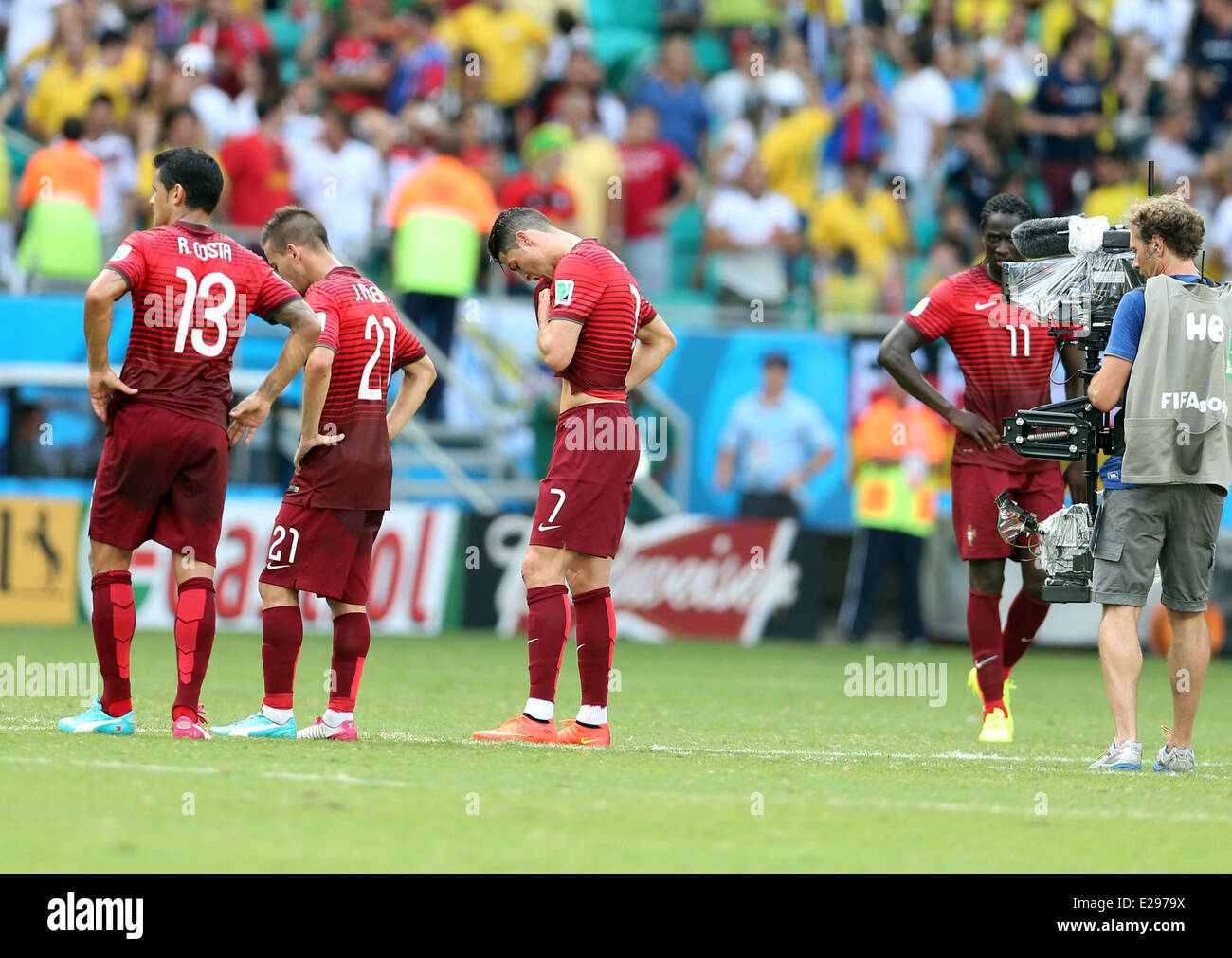 Savador, Brazil. 16th June, 2014. World Cup finals 2014. Germany versus Portugal. Cristiano Ronaldo and team mates disappointed in defeat Credit:  Action Plus Sports/Alamy Live News Stock Photo