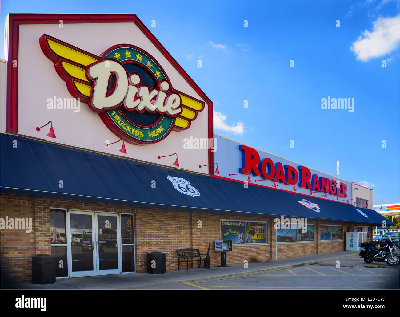 Dixie Truckers Home is a historic truck stop on Route 66 in McLean, Illinois. Stock Photo