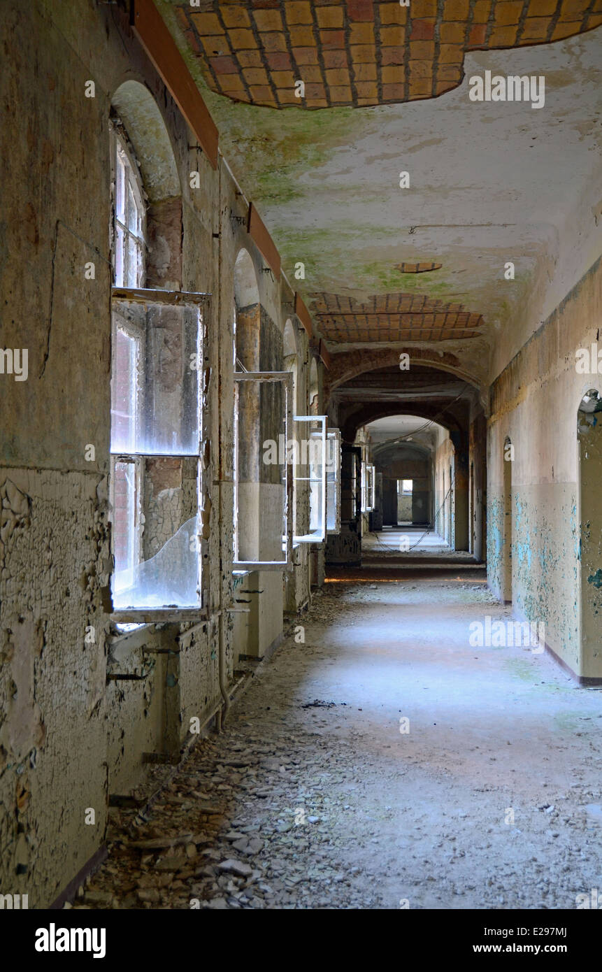 Corridor in an old abandoned building Stock Photo