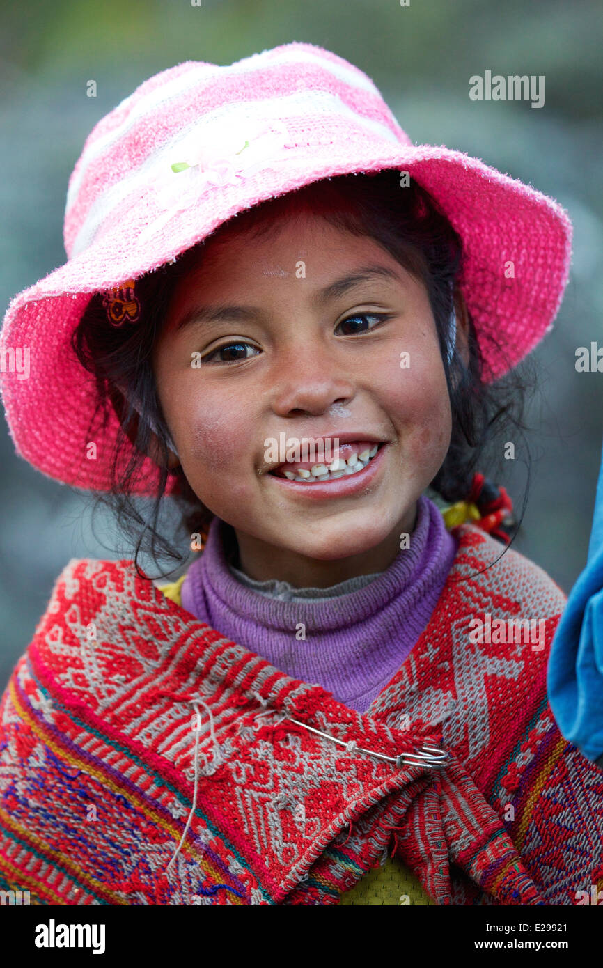 Sandra, a little girl child of Mantanay Village living high in the Andes, Peru, South America Stock Photo