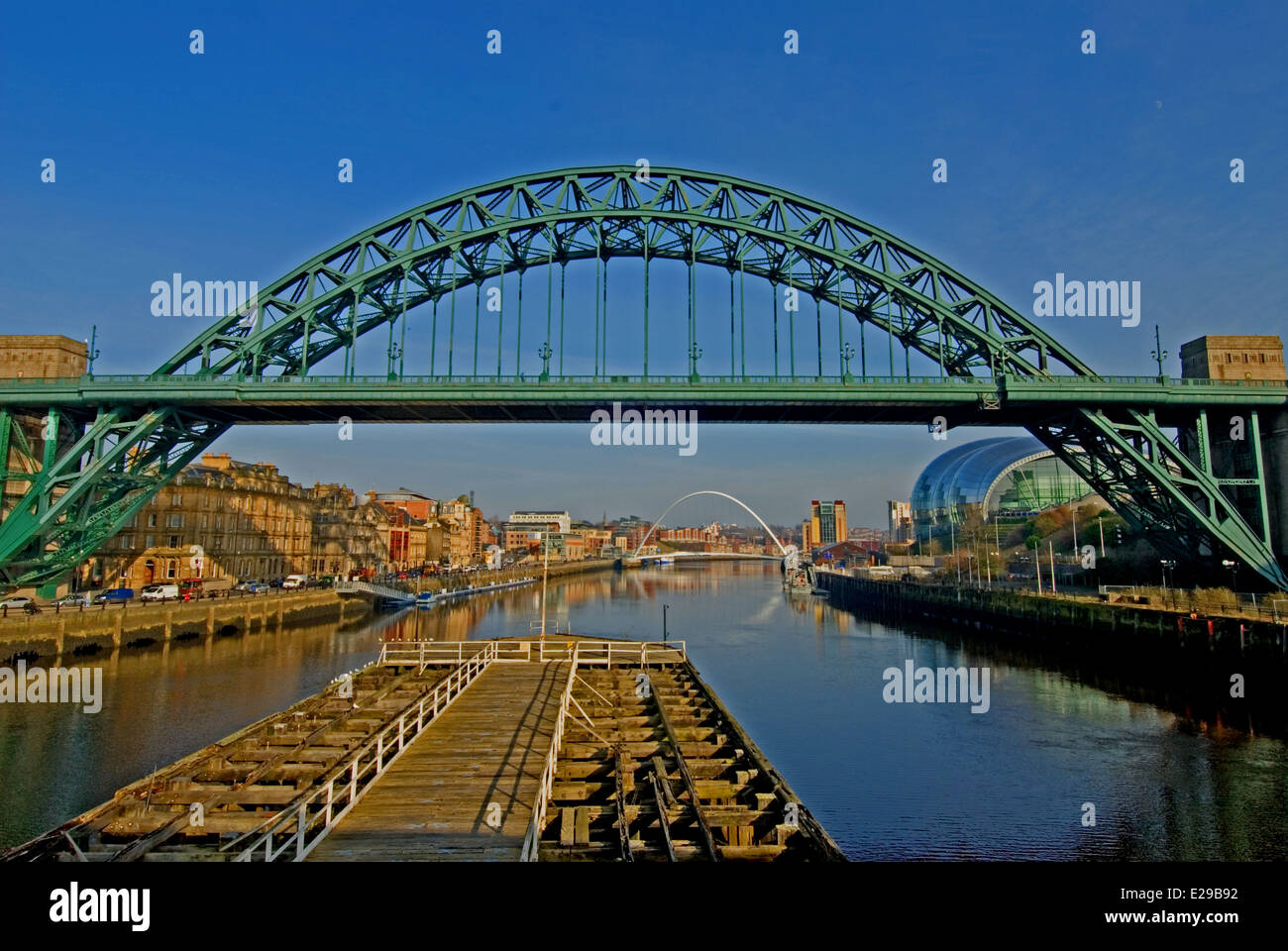 Newcastle upon Tyne and the Tyne Bridge is one of North East England's iconic landmark, linking Newcastle with Gateshead across the River Tyne Stock Photo