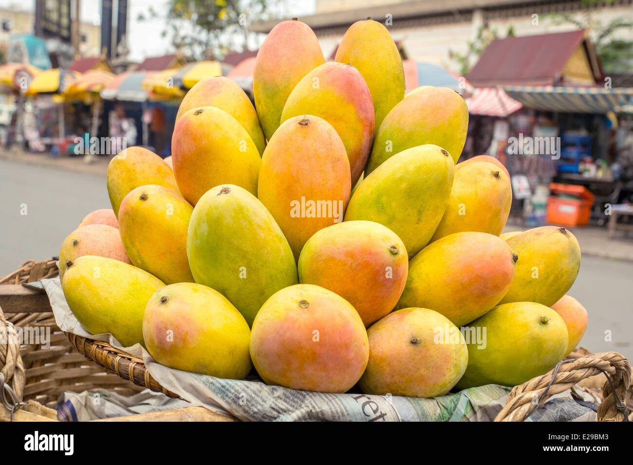Basket full of ripe mangoes Stock Photo Alamy
