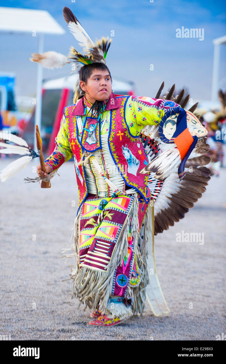 Native American man takes part at the 25th Annual Paiute Tribe Pow Wow in Las Vegas Stock Photo