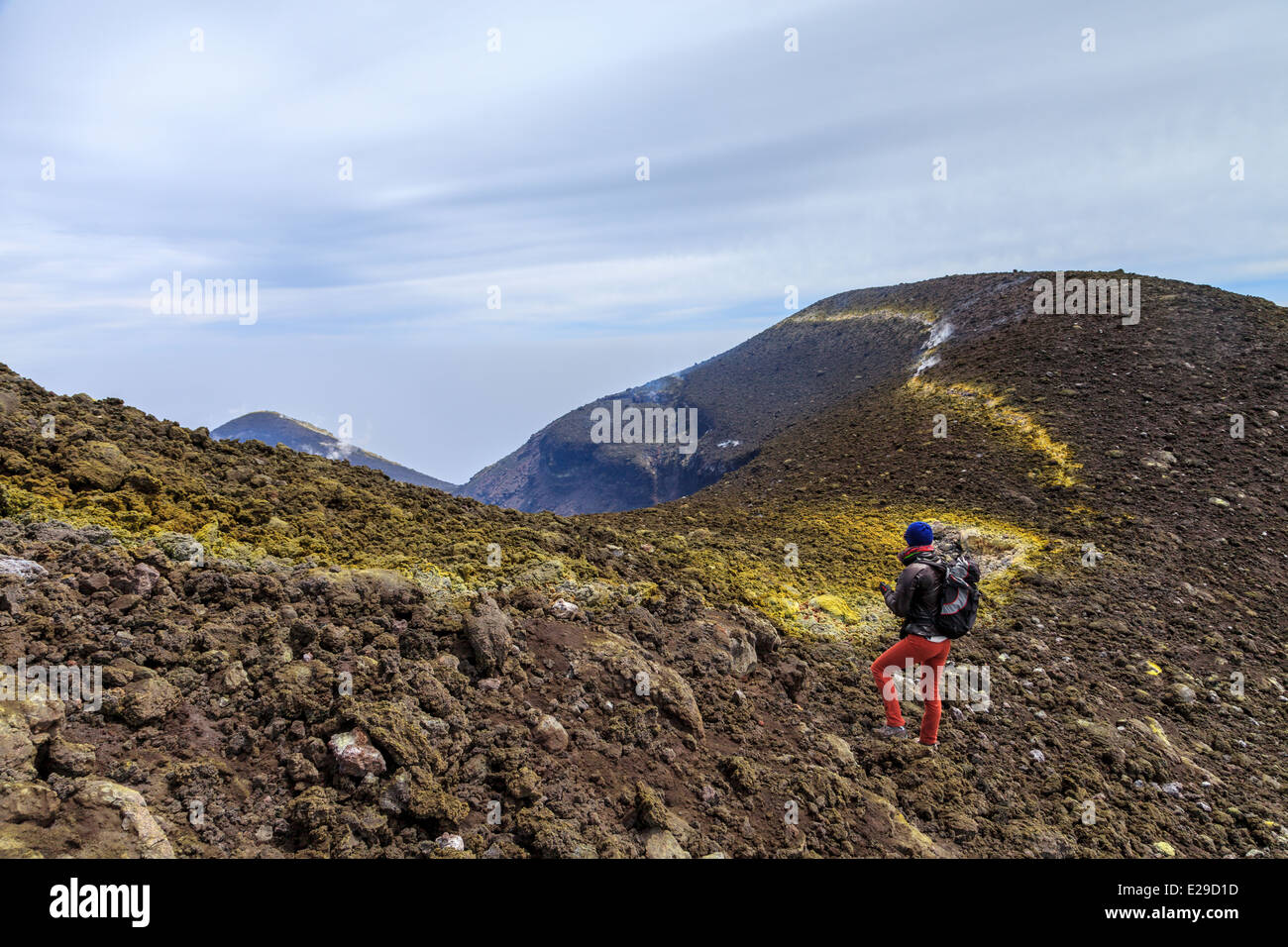 Walking around the top crater of mount Etna Stock Photo