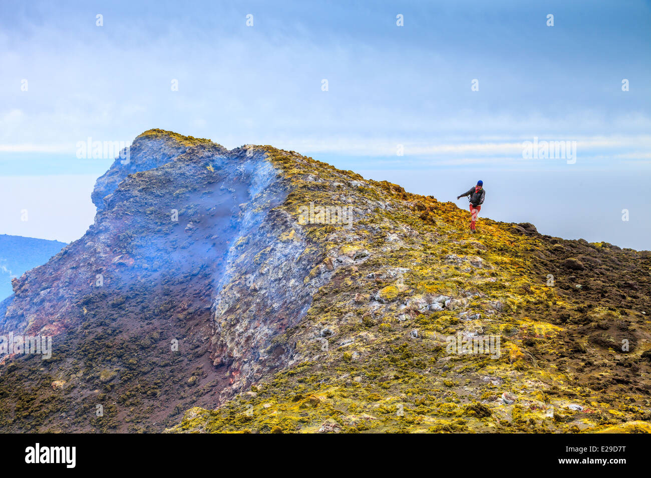 Hiking over  the top of mount Etna Stock Photo