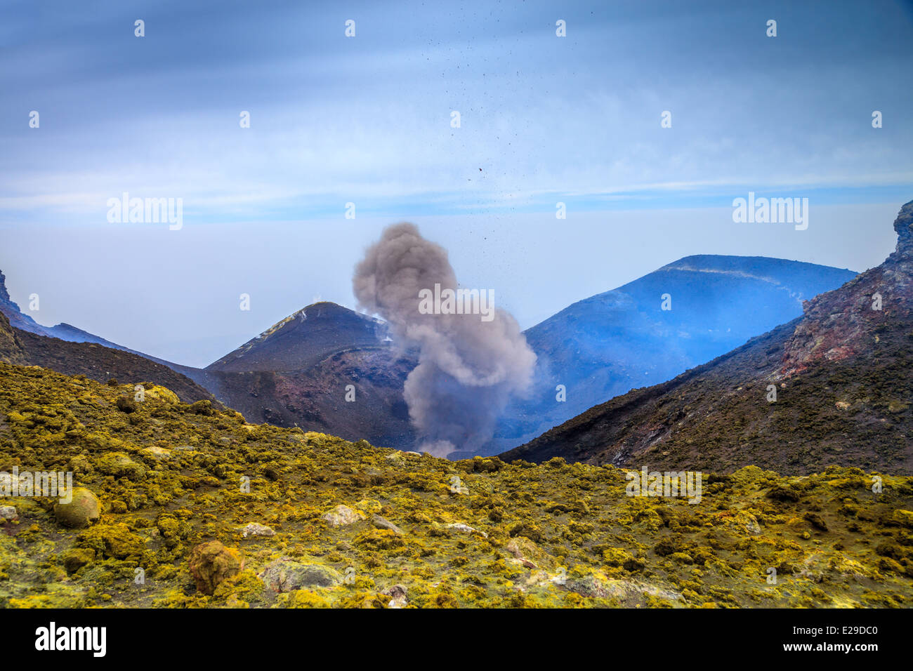 Explosion in summit mouth of mount Etna (Catania, Italy) Stock Photo