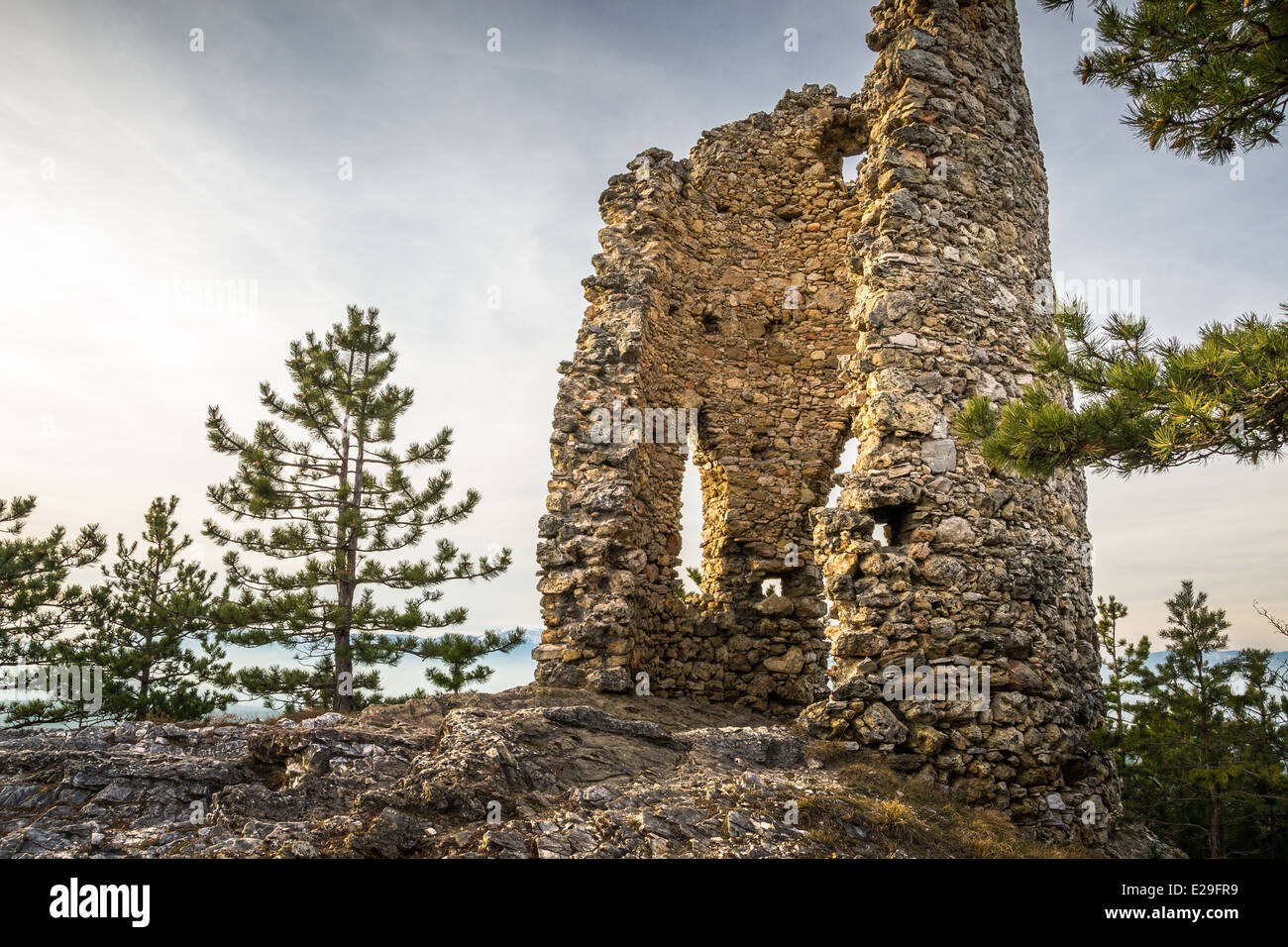 Ruins of a Castle on a Rockface in Gleissenfeld, Austria, Located in Nature Park Seebenstein-Turkensturz. Stock Photo