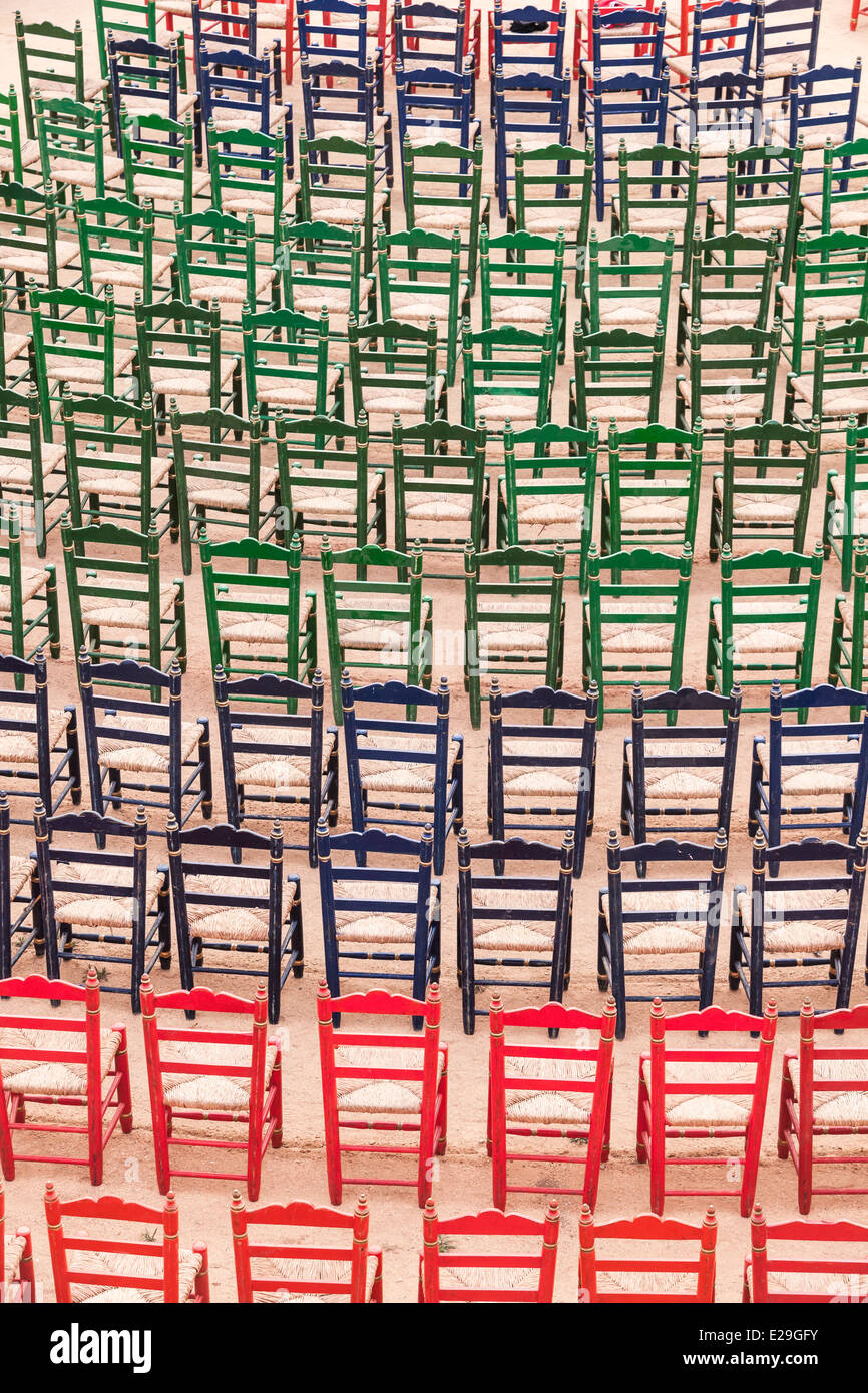 Rows of chairs set up in a Spanish bull ring Stock Photo