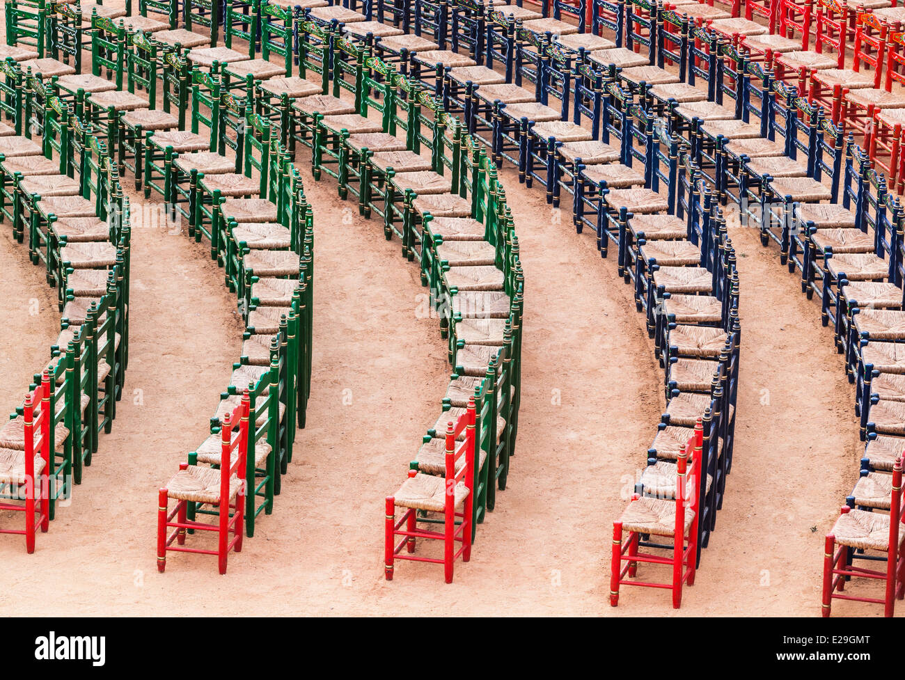 Rows of chairs set up in a Spanish bull ring Stock Photo