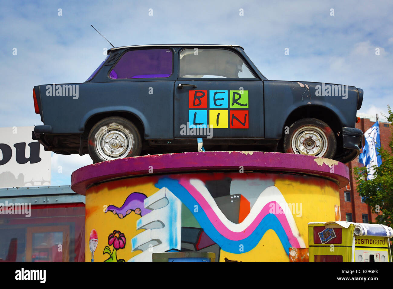 Trabant car advertising Berlin, Germany Stock Photo