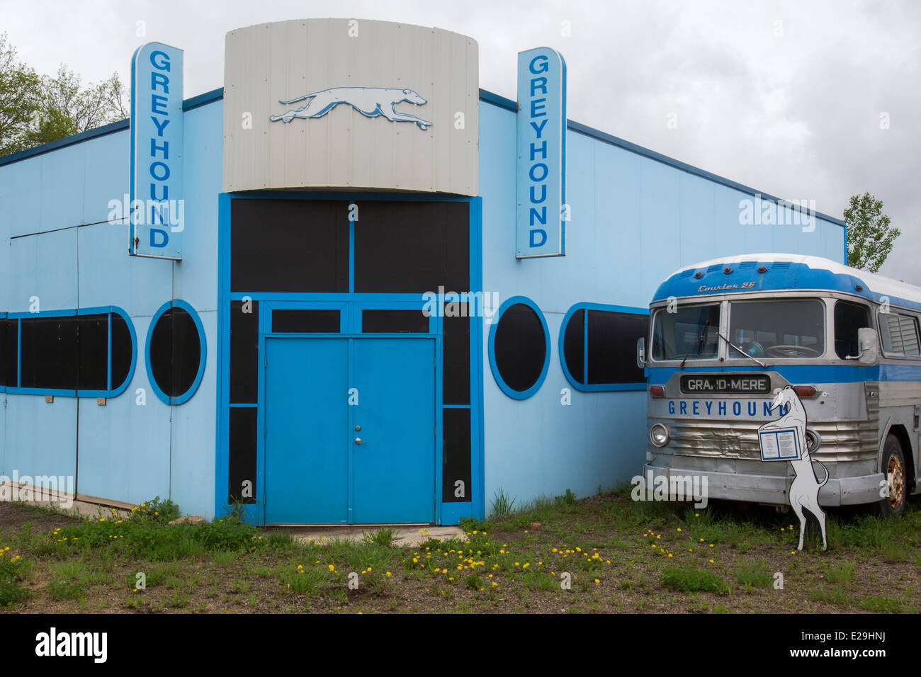 Hibbing, Minnesota A vintage Greyhound station and bus at the