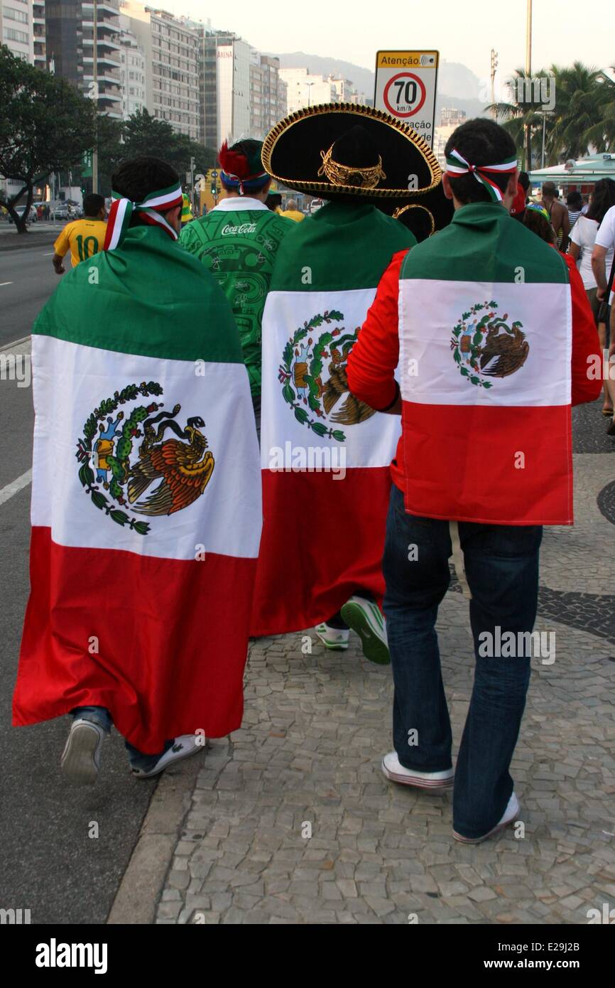 Rio de Janeiro, Brazil, 17th June, 2014.  Mexican fans heading for the FIFA Fan Fest at Copacabana Beach, before the match against Brazil. Credit:  Maria Adelaide Silva/Alamy Live News Stock Photo