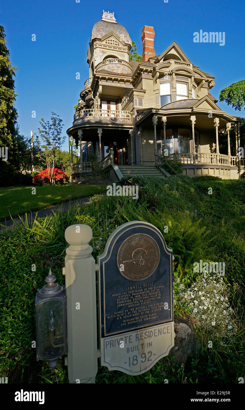 The Queen Anne style Gamwell Victorian mansion in the historical Fairhaven district of Bellingham, Washington state, USA Stock Photo