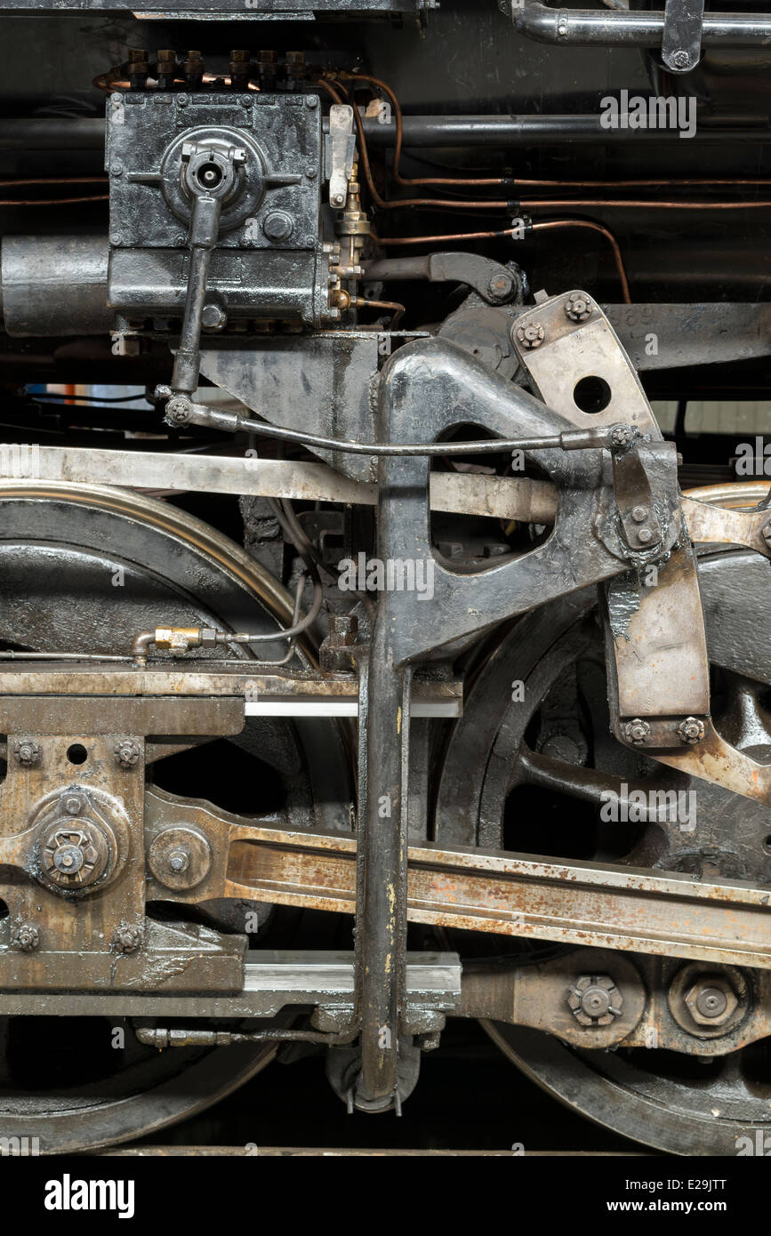 Drive train of a restored steam locomotive engine, Sumpter Valley Railroad, Eastern Oregon. Stock Photo