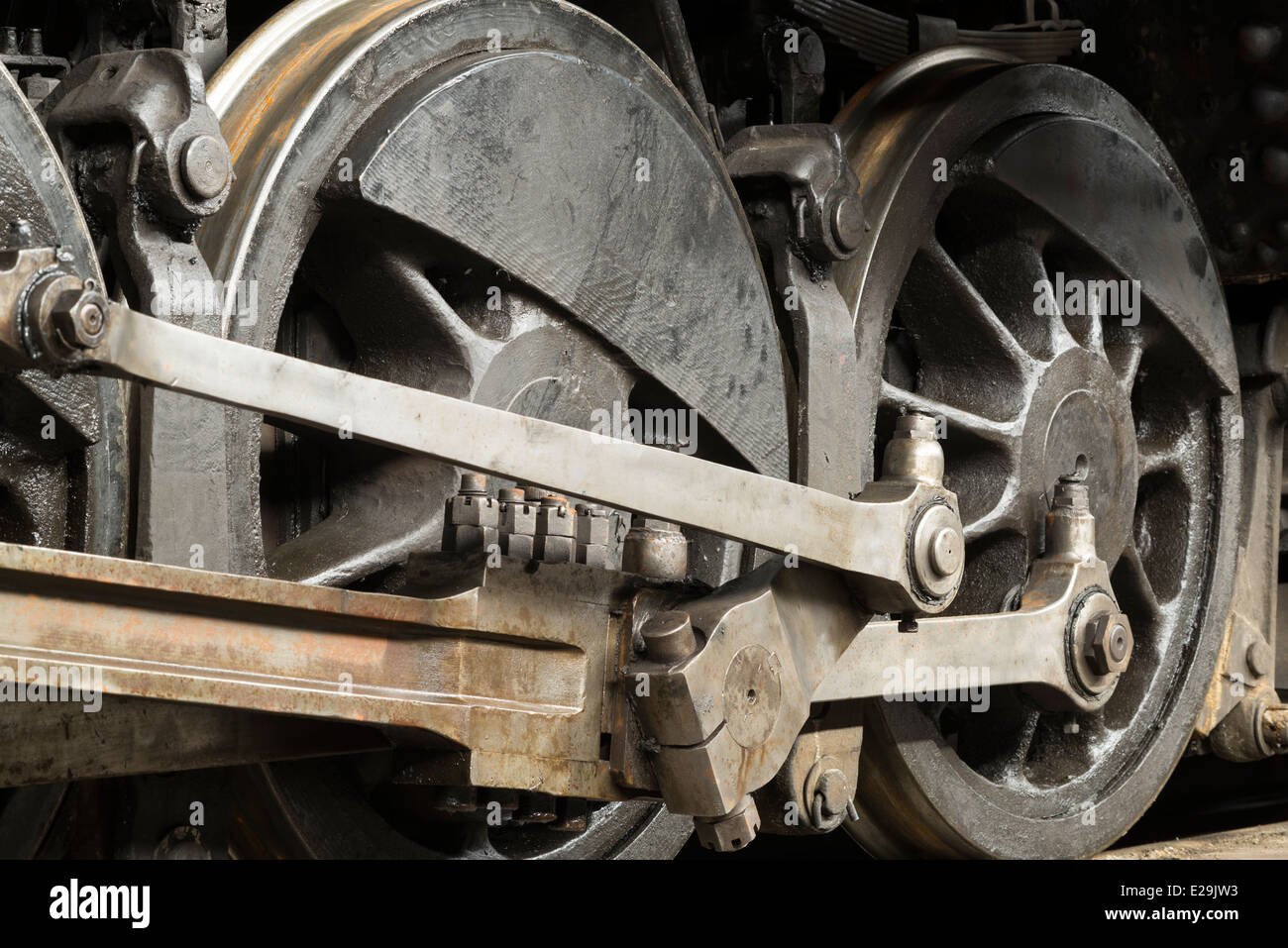 Drive train of a restored steam locomotive engine, Sumpter Valley Railroad, Eastern Oregon. Stock Photo