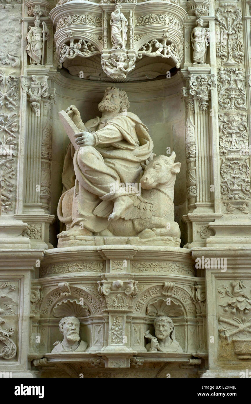France, Finistere, Quimperle, altarpiece of the church Sainte Croix Stock Photo