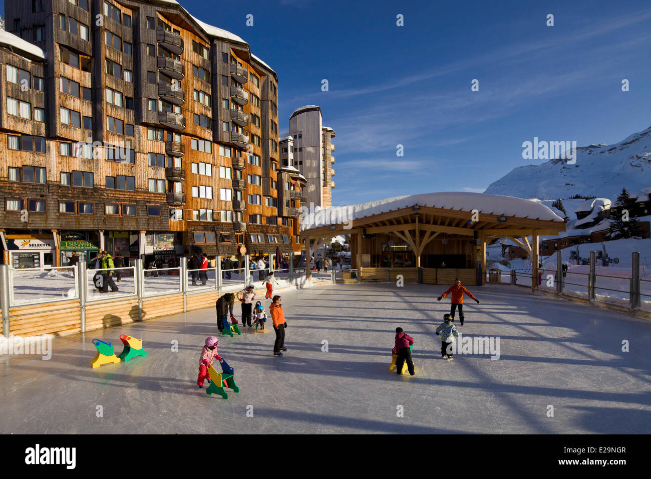 France, Haute Savoie, Avoriaz, the ice rink Stock Photo