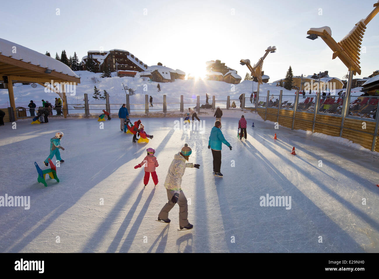 France, Haute Savoie, Avoriaz, the ice rink Stock Photo