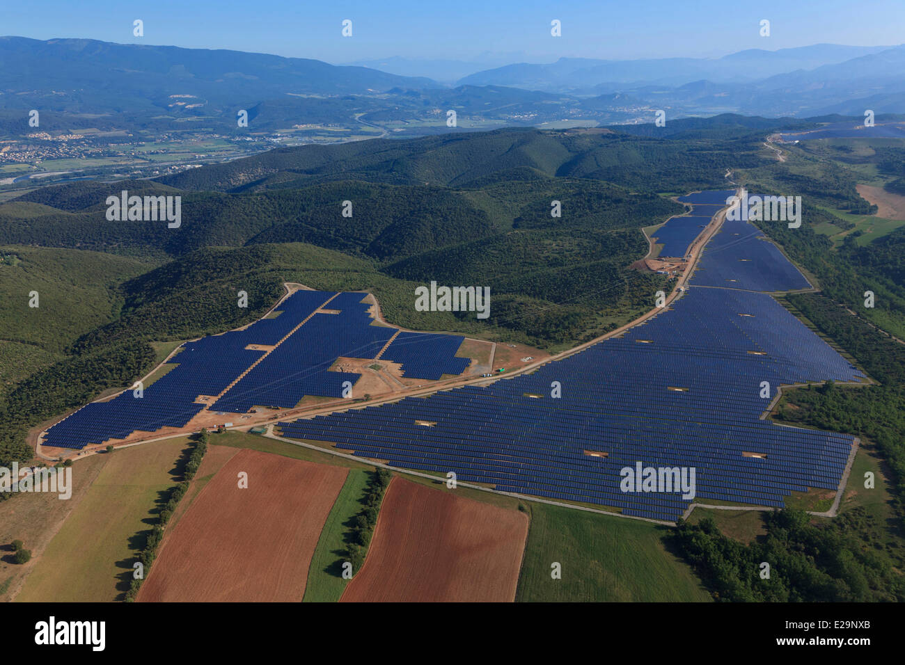 France, Alpes de Haute Provence, Les Mees, photovoltaic solar power plant, The solar panels of four companies on the Stock Photo