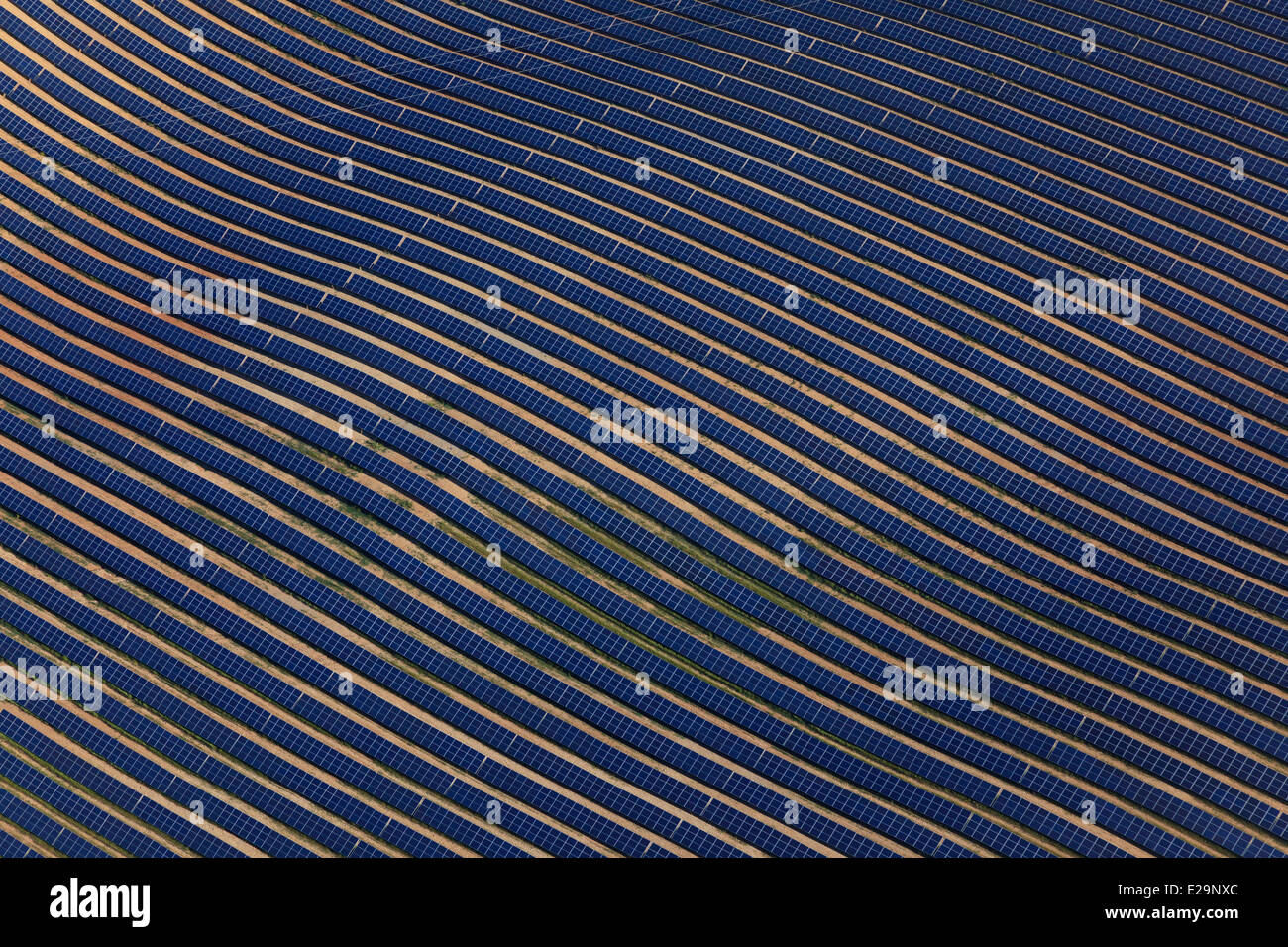 France, Alpes de Haute Provence, Les Mees, photovoltaic solar power plant, The solar panels of four companies on the Stock Photo