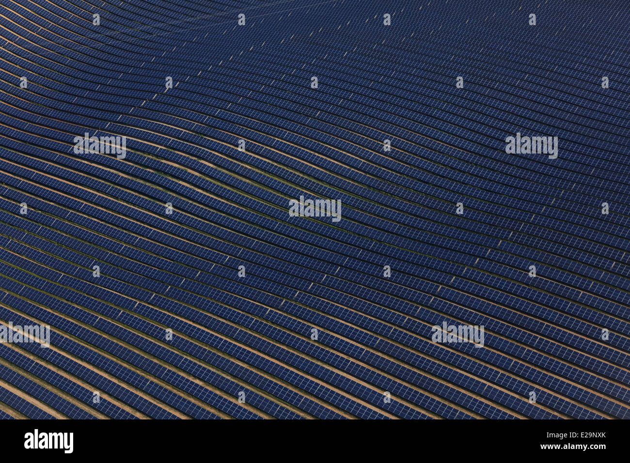 France, Alpes de Haute Provence, Les Mees, photovoltaic solar power plant, The solar panels of four companies on the Stock Photo