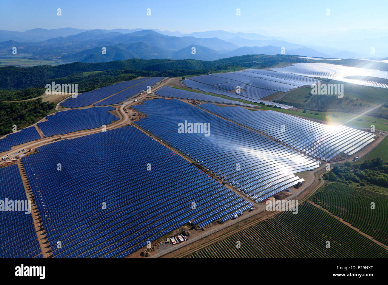 France, Alpes de Haute Provence, Les Mees, photovoltaic solar power plant, The solar panels of four companies on the Stock Photo