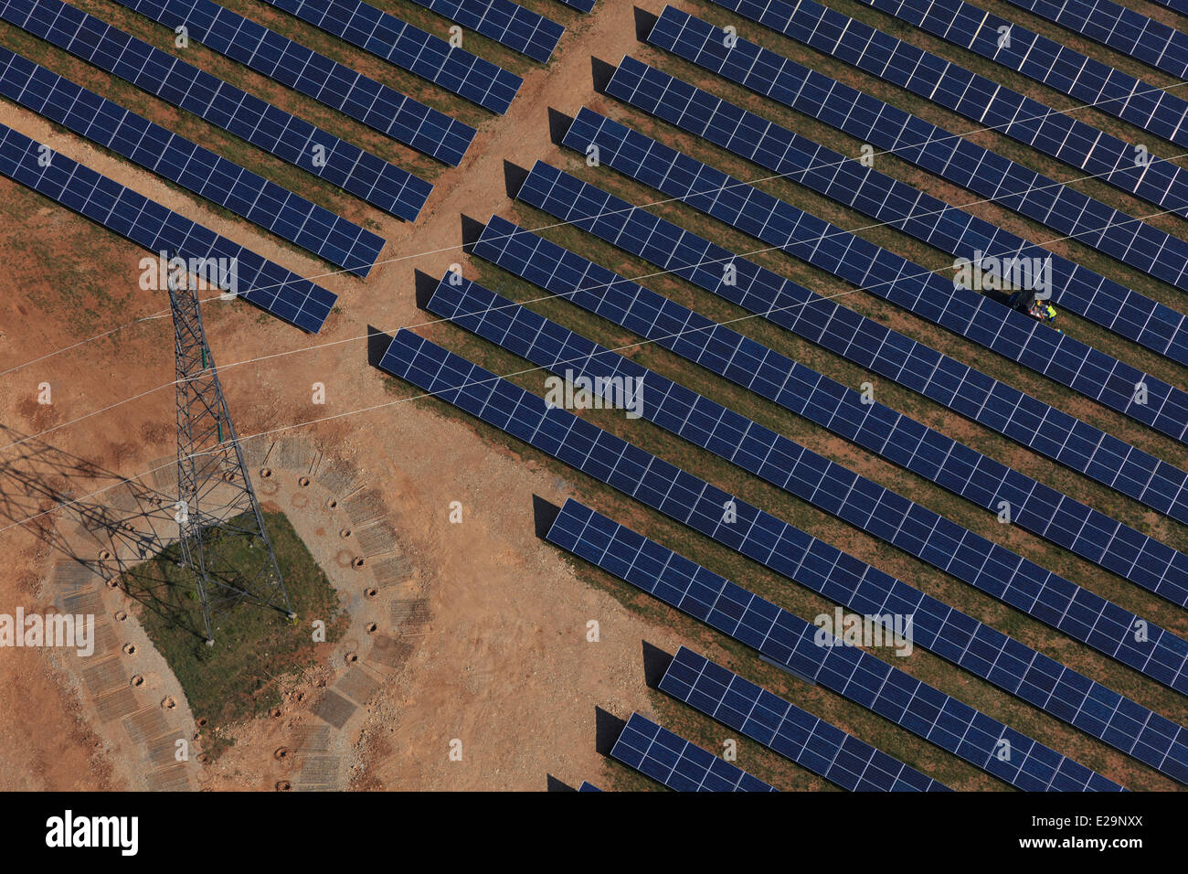 France, Alpes de Haute Provence, Les Mees, photovoltaic solar power plant, The solar panels of four companies on the Stock Photo