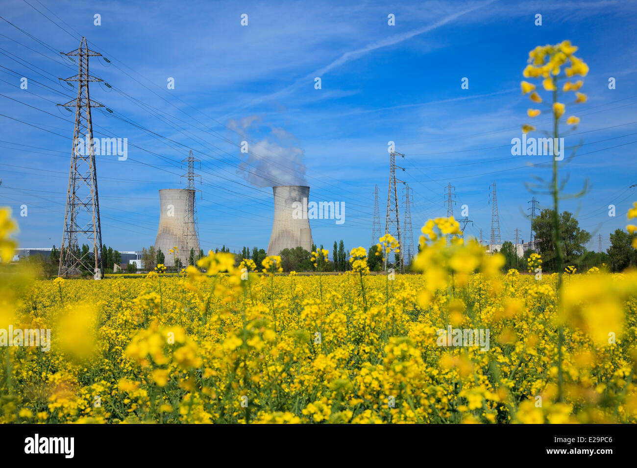 France, Drome, Tricastin industrial nuclear site, cooling tower of Eurodif uranium enrichment plant operated by Areva and Stock Photo