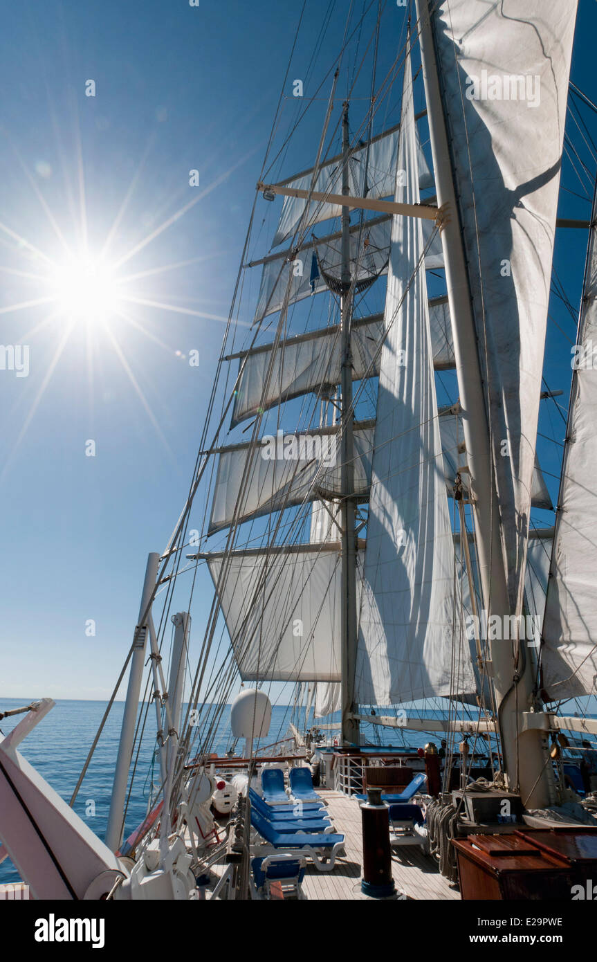 British West Indies, Saint Kitts and Nevis, Nevis, Star Clipper sailing cruise ship Stock Photo