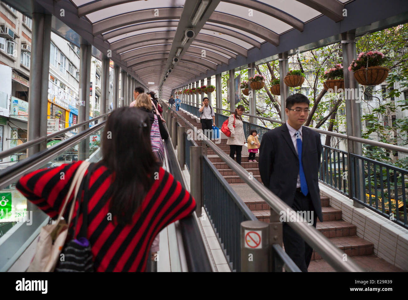 China, Honk-Kong island, escalators leading to in Soho district Stock Photo