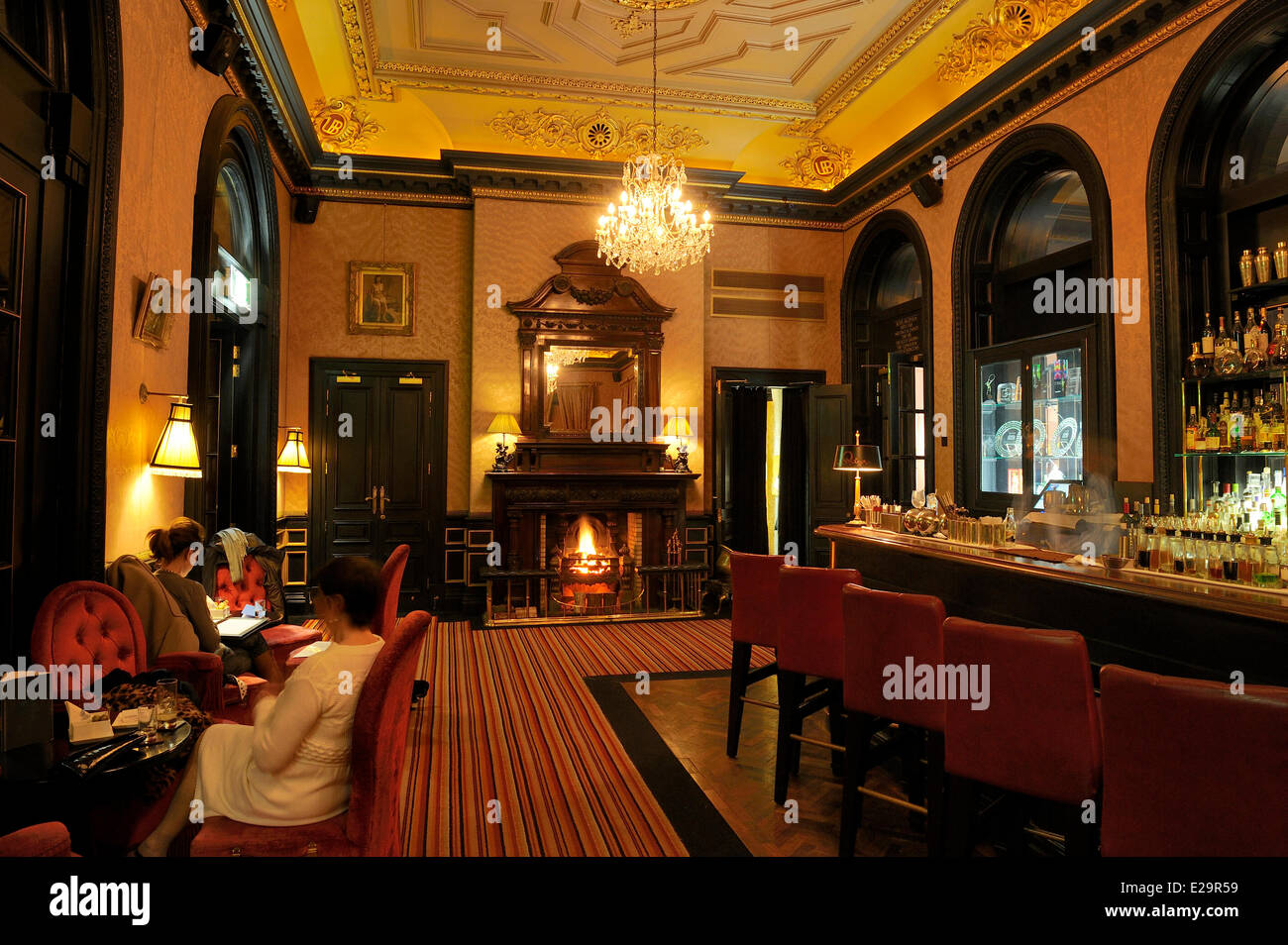 United Kingdom, Northern Ireland, Belfast, The Merchant Hotel bar in a former bank Stock Photo