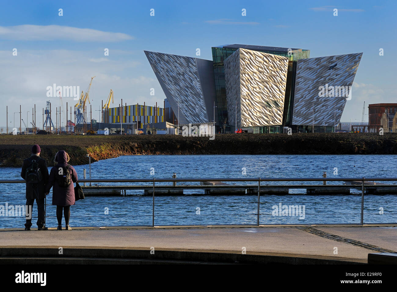 United Kingdom, Northern Ireland, Belfast, the new Titanic Quarter of Queen's Island and the Titanic Belfast Experience center Stock Photo
