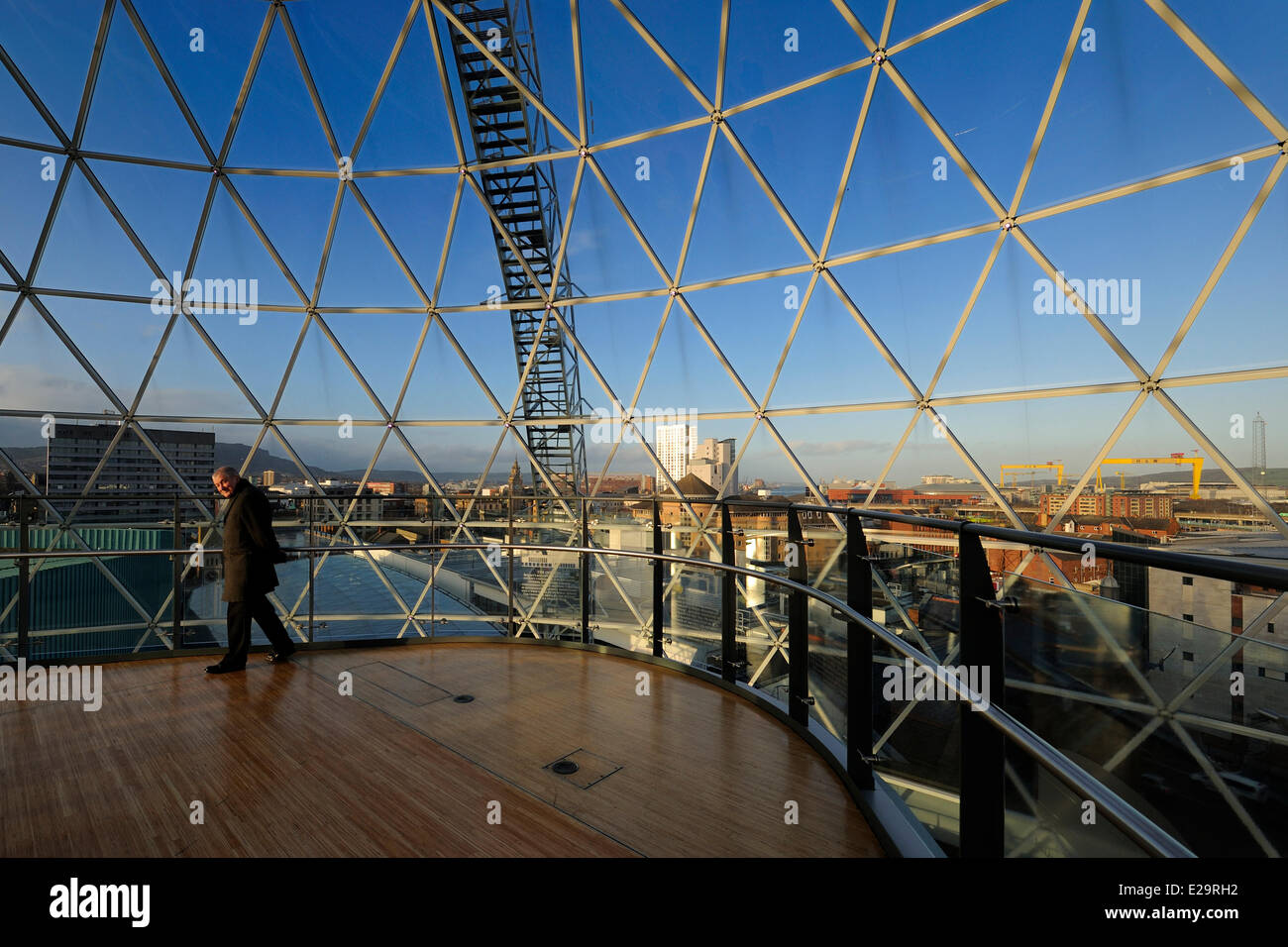 United Kingdom, Northern Ireland, Belfast, the Victoria Square commercial center glass dome measuring 35m in diameter gives a Stock Photo