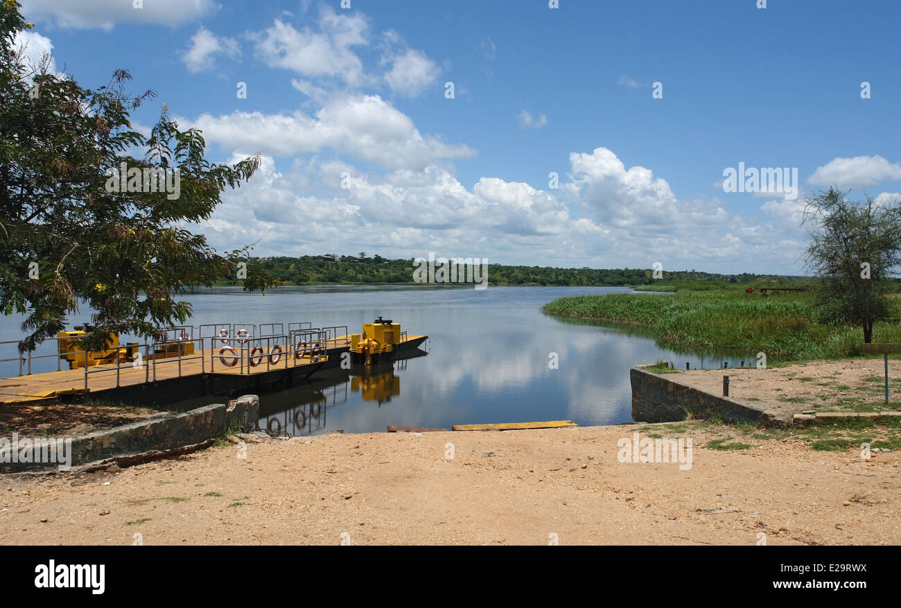 Nile scenery with ferry pier in Uganda (Africa) Stock Photo