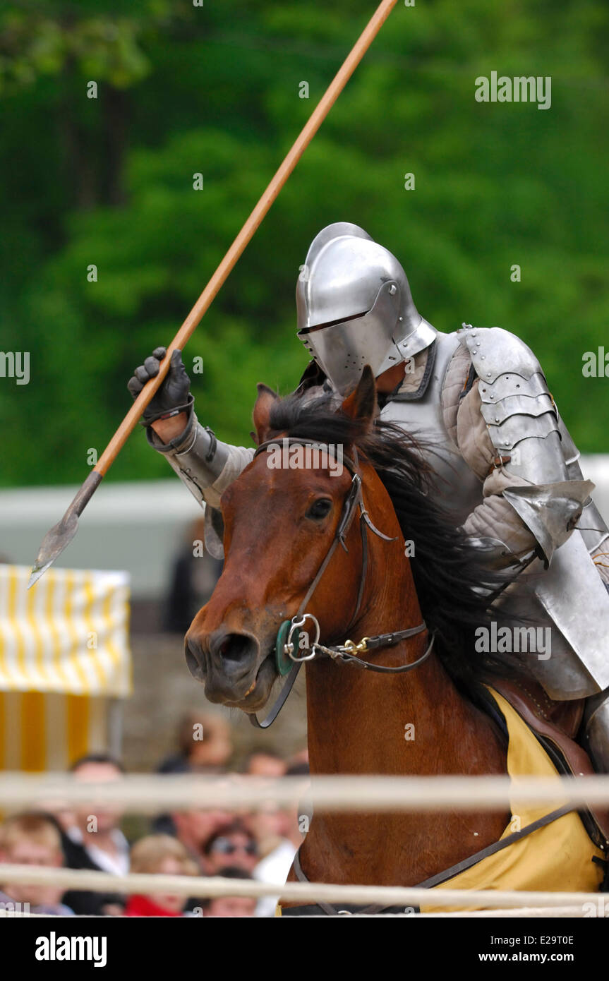 France, Ardennes, Sedan, medieval festival, armored knight on horseback