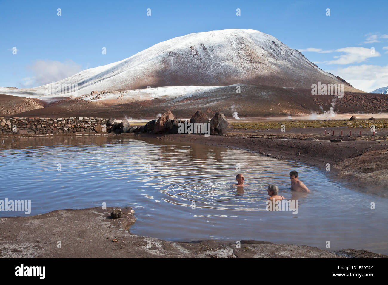 Chile, Antofagasta region, San Pedro de Atacama, El Tatio geothermal field, bath in a hot water source Stock Photo