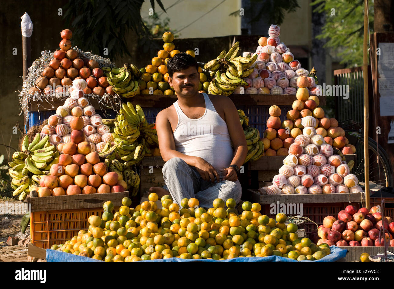 Nepal, Terai area, Bheri Zone, Banke District, Nepalgunj, street fruit seller Stock Photo
