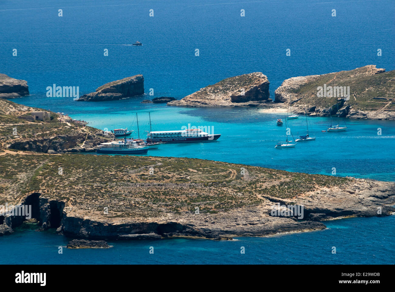 Malta, Comino Island, South East coast, San Nicklaw Bay (aerial view) Stock Photo