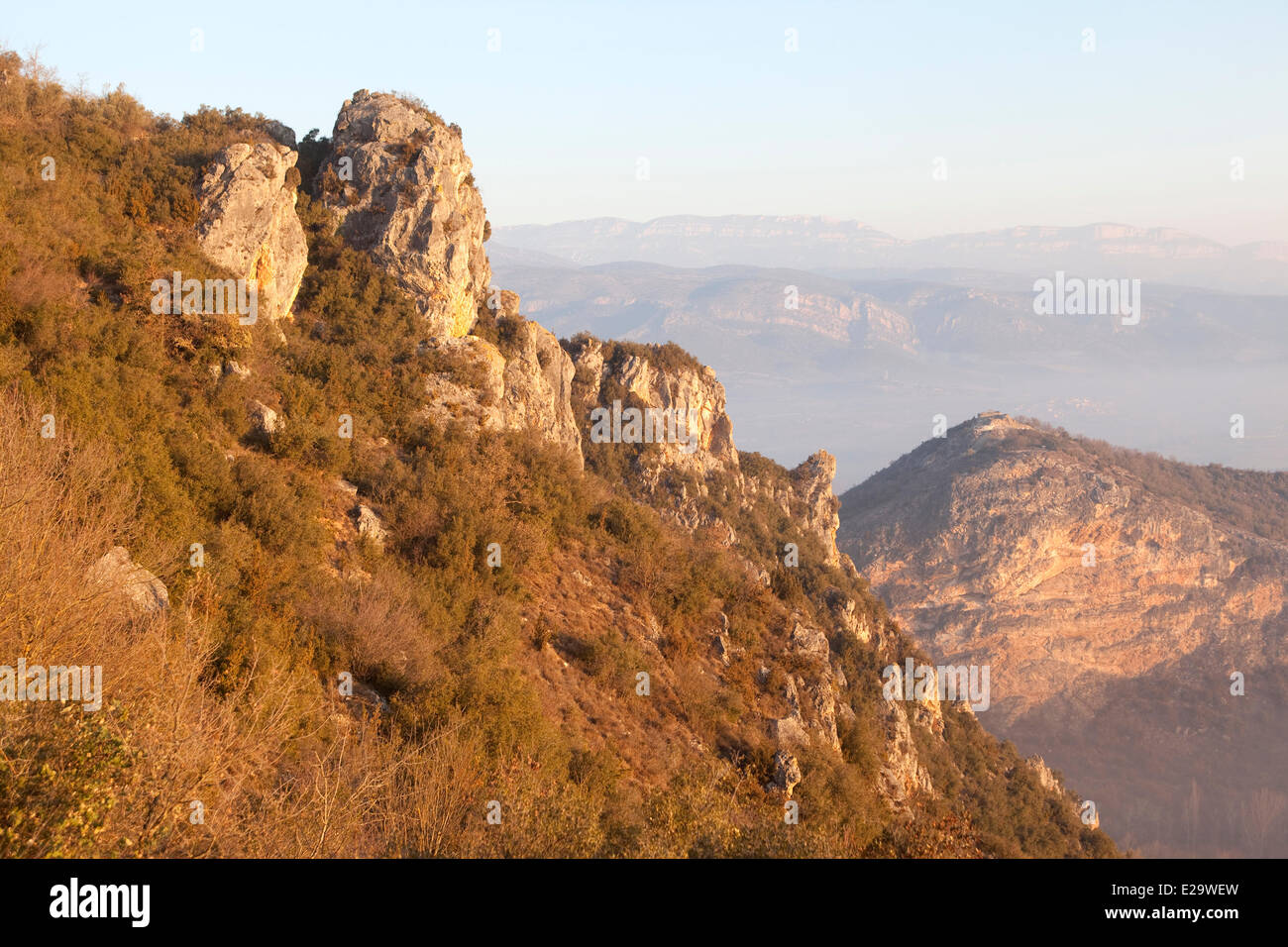 Spain, Catalonia, Lleida Province, Montsonis, landscape of scrubland in MontsonÝs Stock Photo
