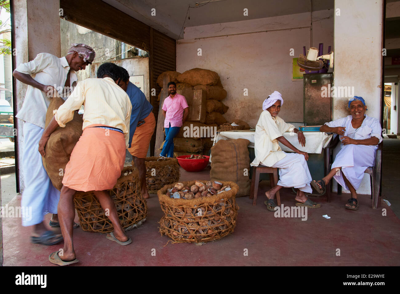 India, Kerala state, Calicut or Kozhikode, spice market Stock Photo Alamy