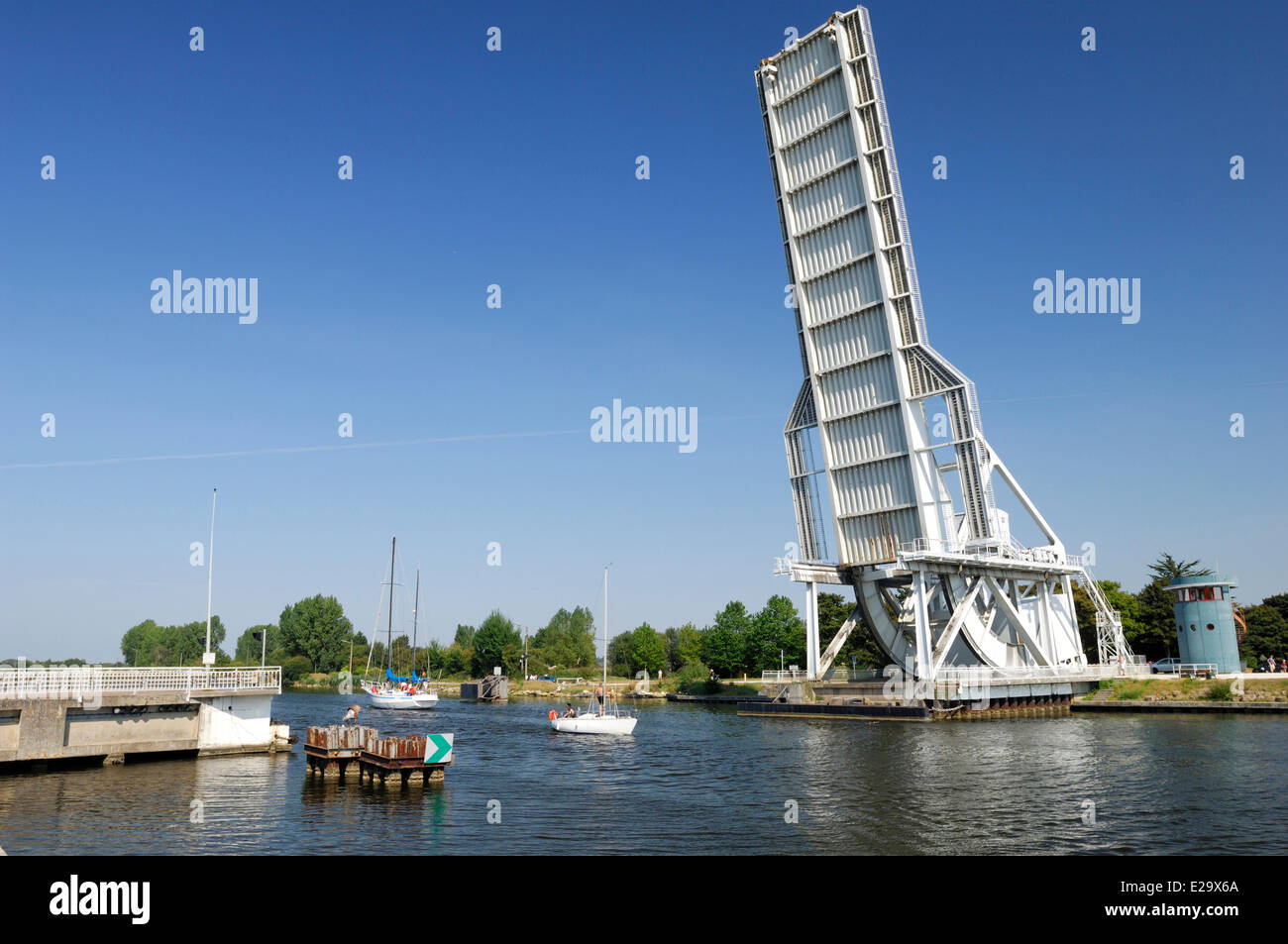 France, Calvados, Benouville, Pegasus Bridge, bridge in vertical position Stock Photo