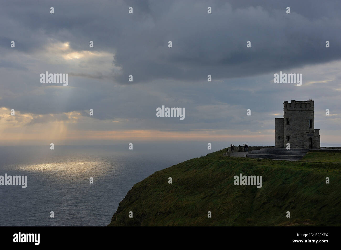 Ireland, County Clare, Cliffs of Moher and O'Brien's tower Stock Photo