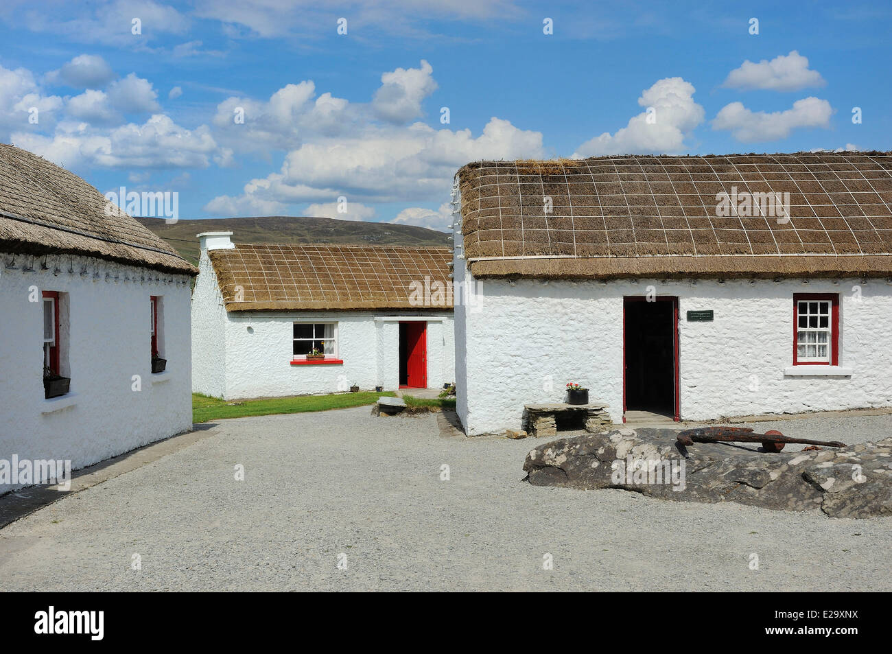 Ireland, County Donegal, Glencolumbkille (Glencolmcille), Folk village museum, Traditional thatched cottages Stock Photo