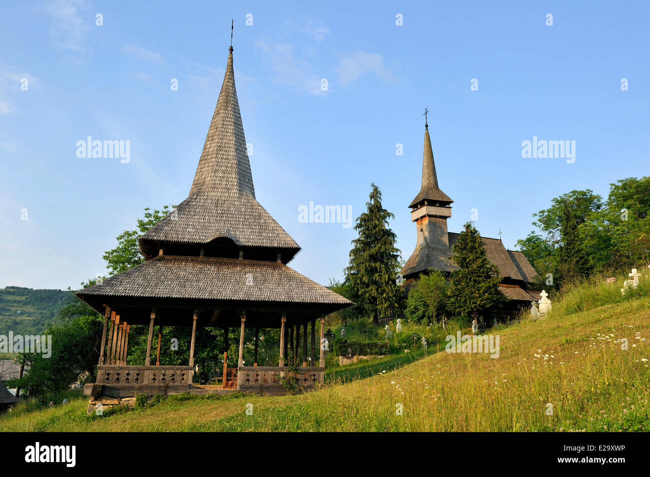 Romania, Carpathian Mountains, Maramures region, Iza valley, church Poienile Izei (Biserica Poienile Izei) listed as World Stock Photo