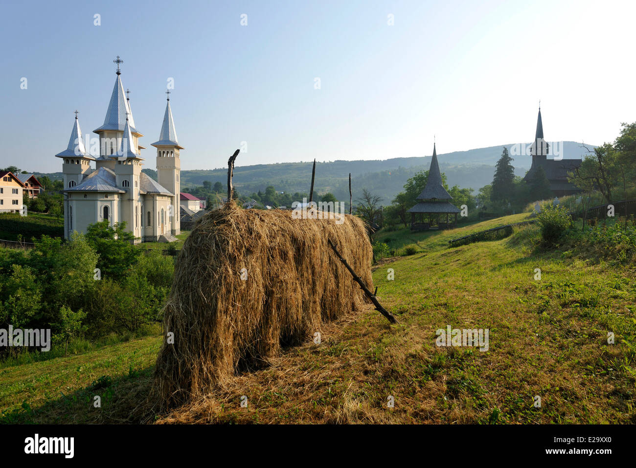 Romania, Carpathian Mountains, Maramures region, Iza valley, church Poienile Izei (Biserica Poienile Izei) listed as World Stock Photo